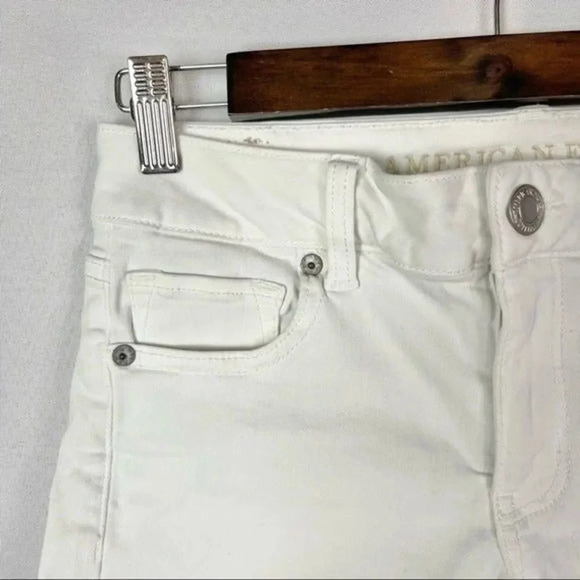 American Eagle AEO White Midi Denim Cut Off Shorts 4 - Picture 4 of 4